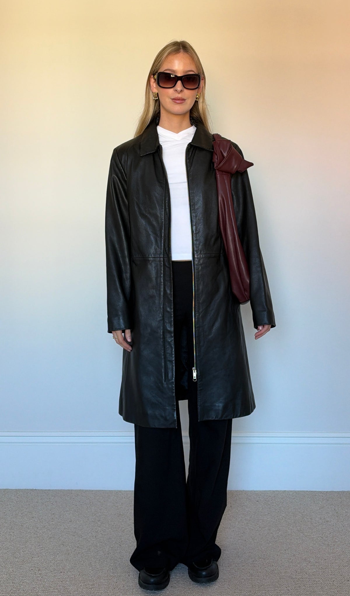 Vintage black leather trench coat