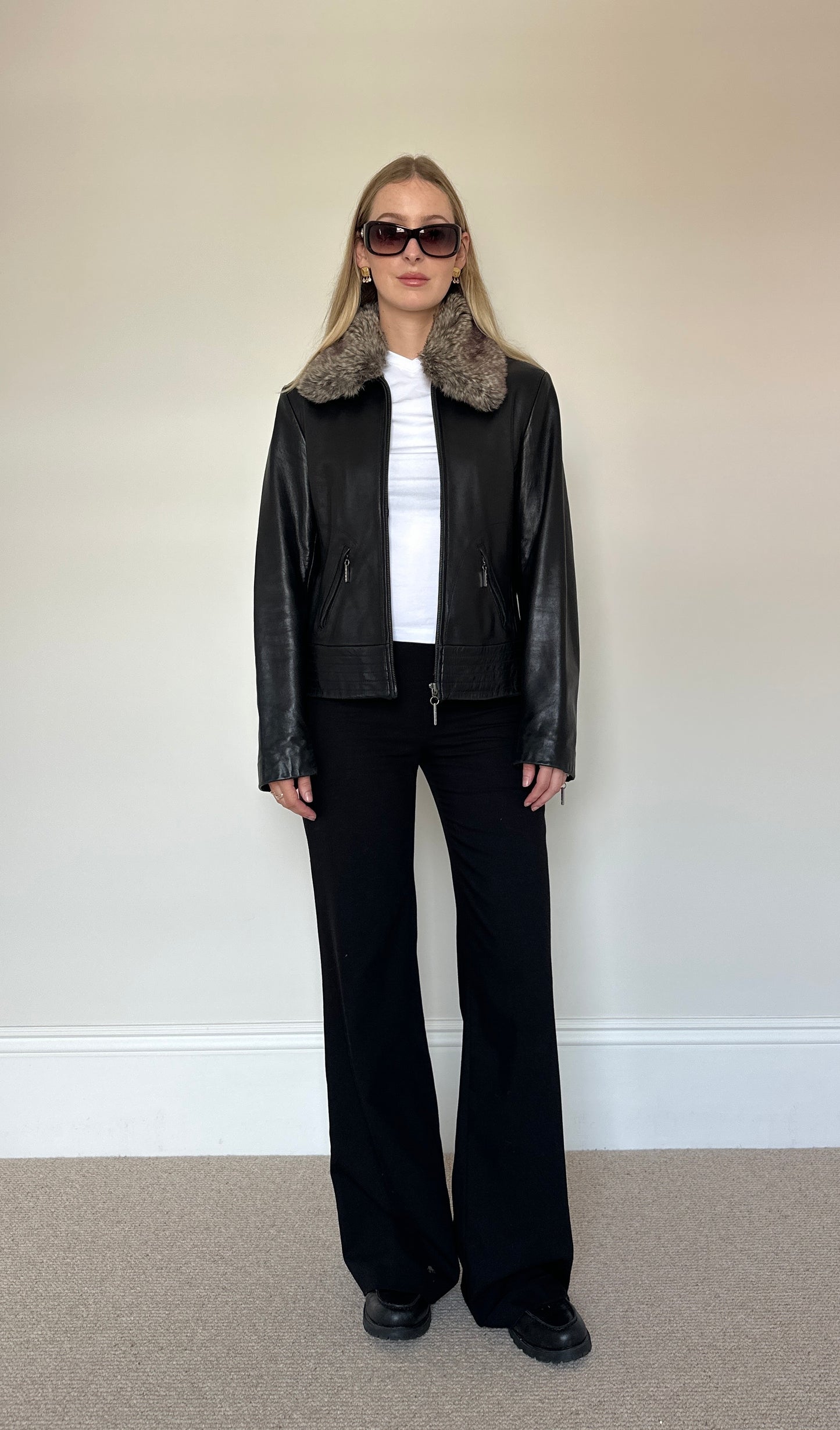 Vintage leather & faux fur jacket