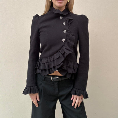 Black ruffle arymetric jacket