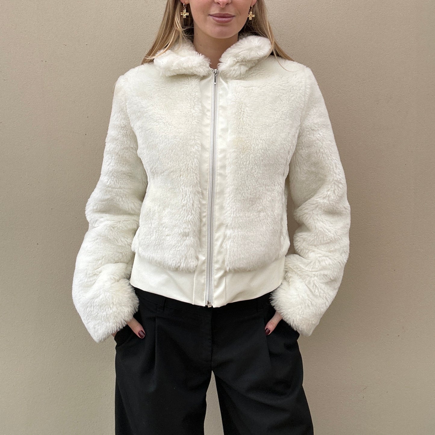 White faux fur jacket
