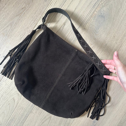 Vintage brown suede tassel bag