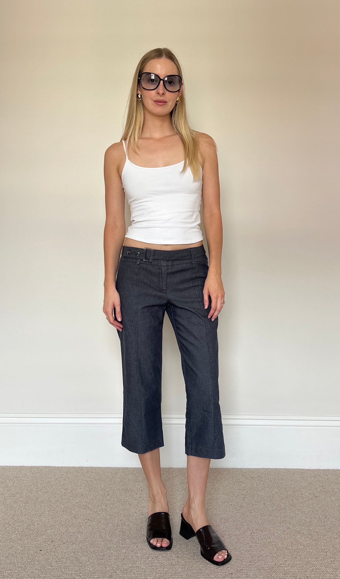 Vintage denim buckle capris