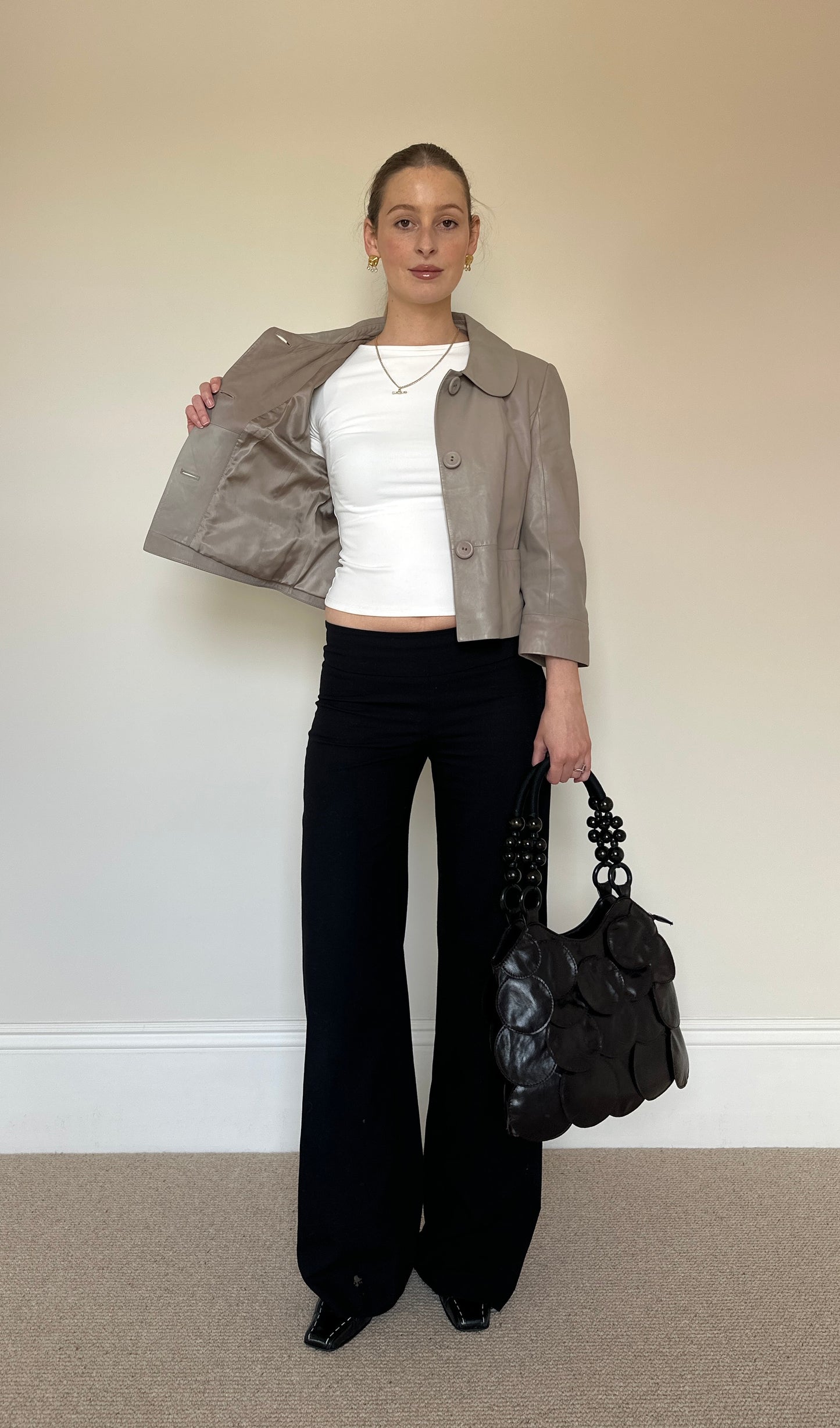 Vintage grey real leather pea coat