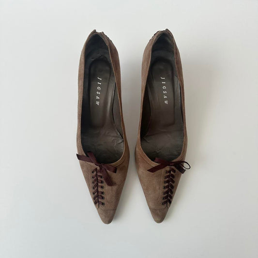 Brown suede kitten heels