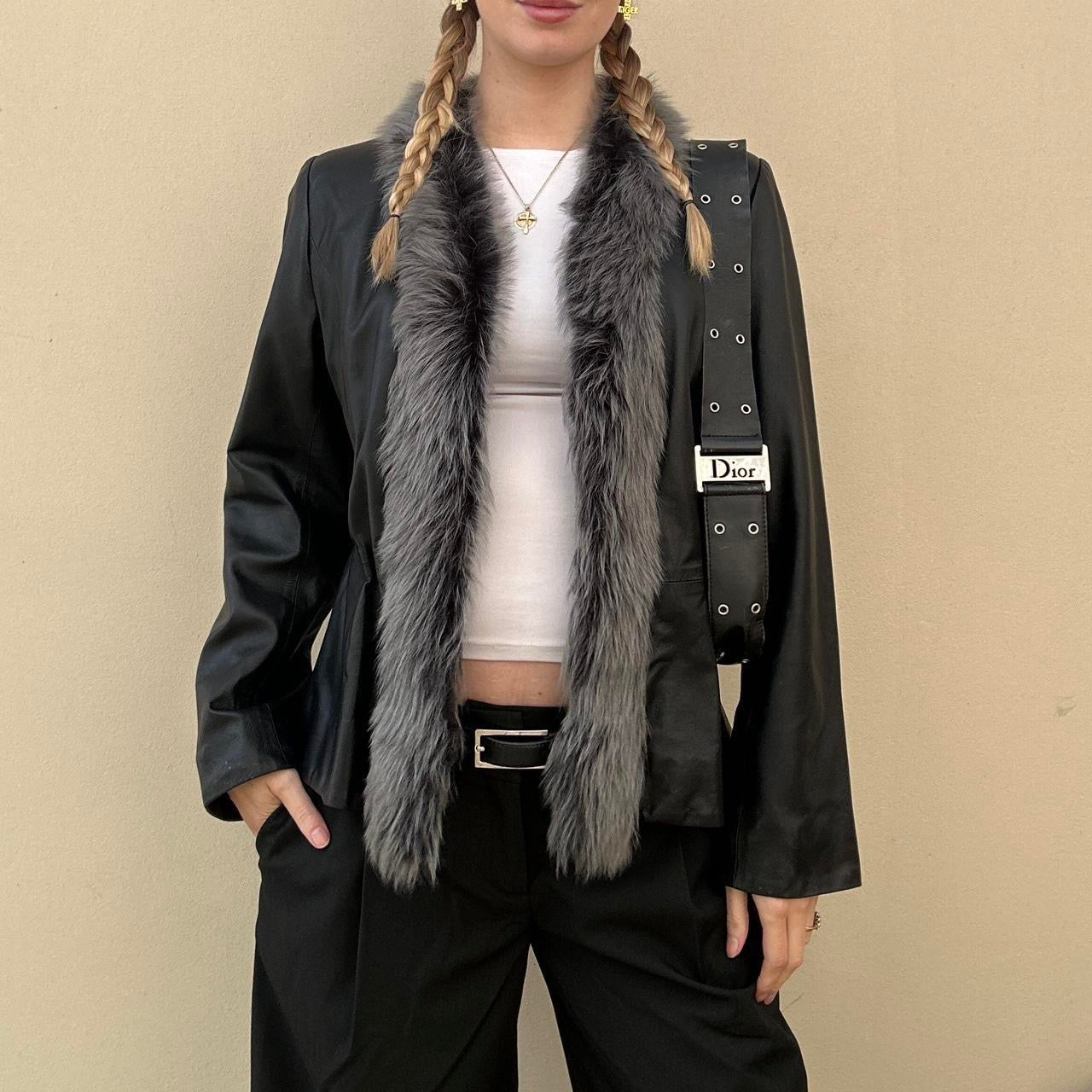 Vintage 00s fur leather jacket