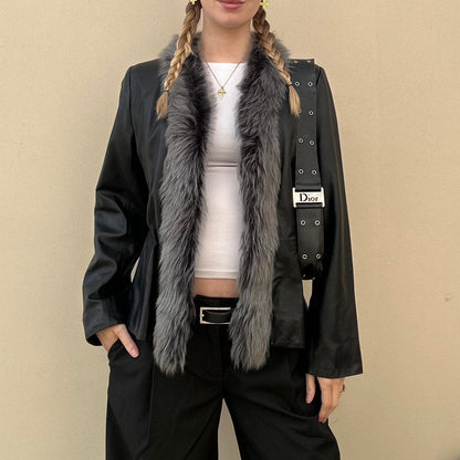Vintage 00s fur leather jacket