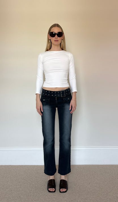 Vintage grommet belt cropped jeans