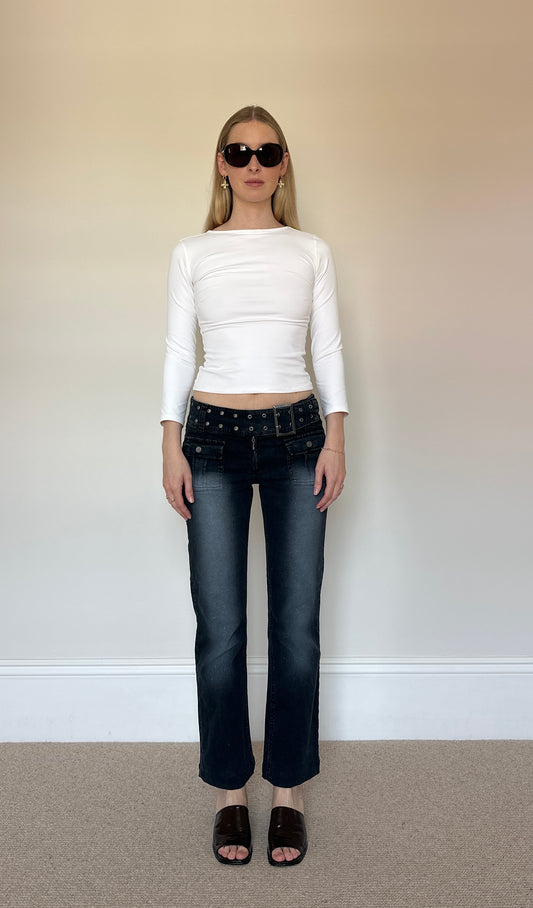 Vintage grommet belt cropped jeans