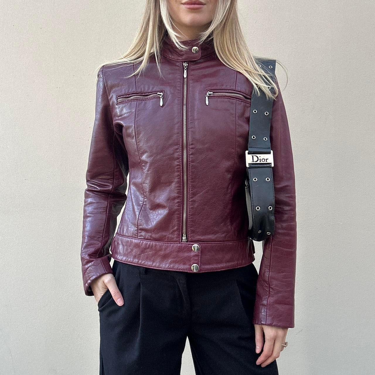 Vintage 00s burgundy biker jacket