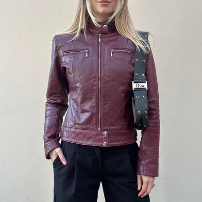 Vintage 00s burgundy biker jacket