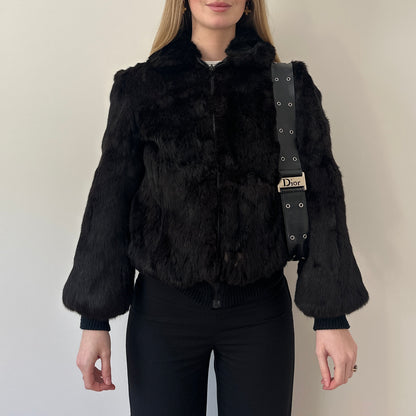 Vintage black fur bomber jacket