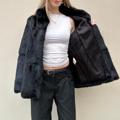 Black real fur coat