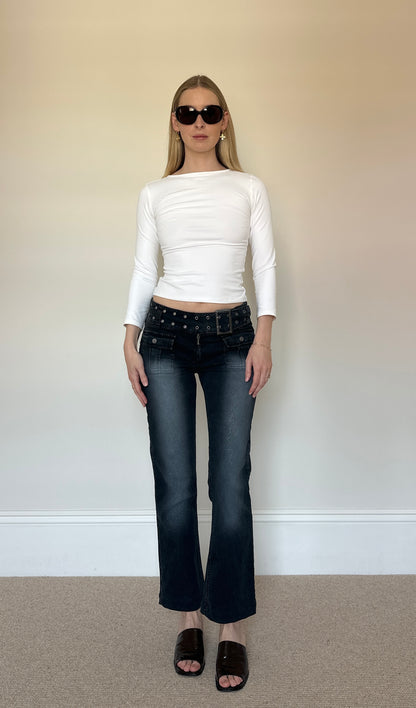 Vintage grommet belt cropped jeans