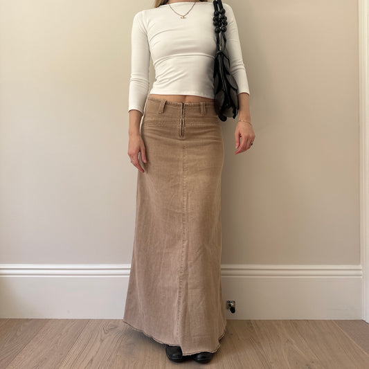 Vintage sand denim maxi skirt