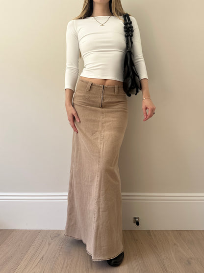 Vintage sand denim maxi skirt