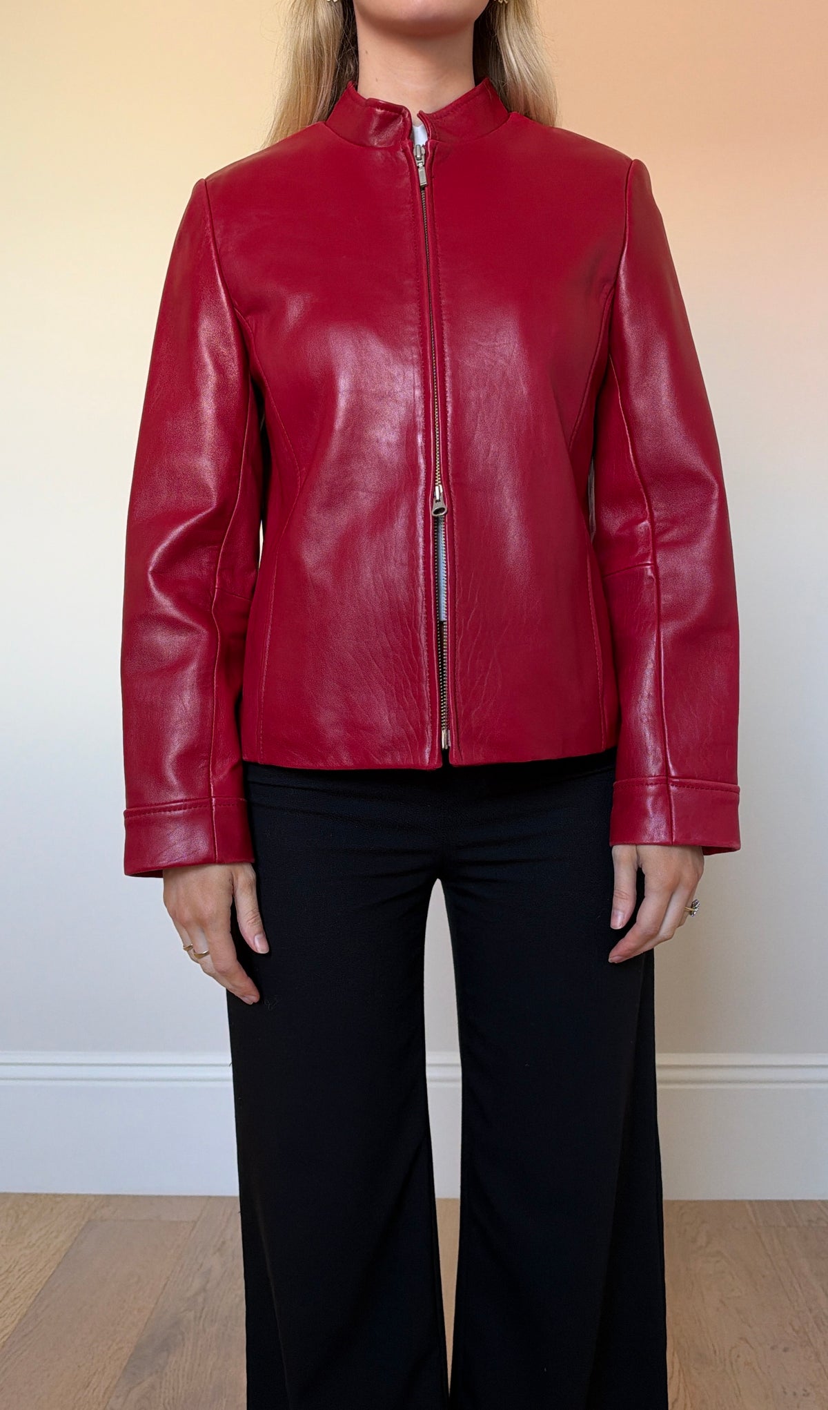 Vintage red leather double zip jacket