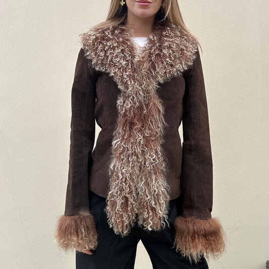 Vintage 00s brown Mongolian afghan jacket