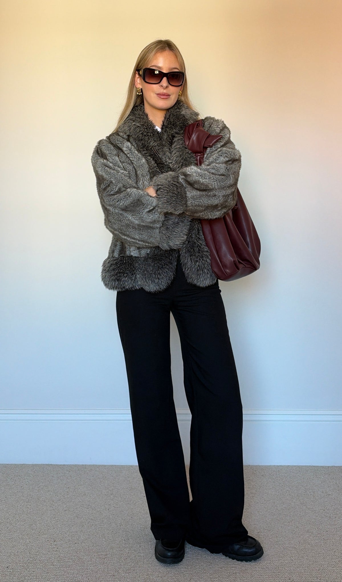 Vintage grey faux fur jacket