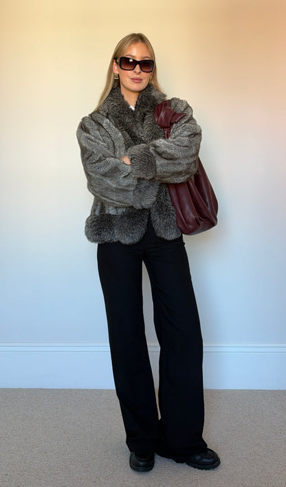 Vintage grey faux fur jacket