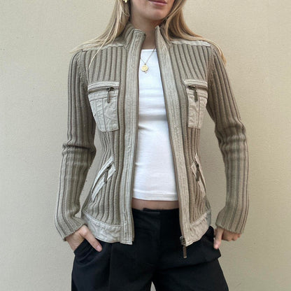 Vintage 00s suede & knit jumper jacket