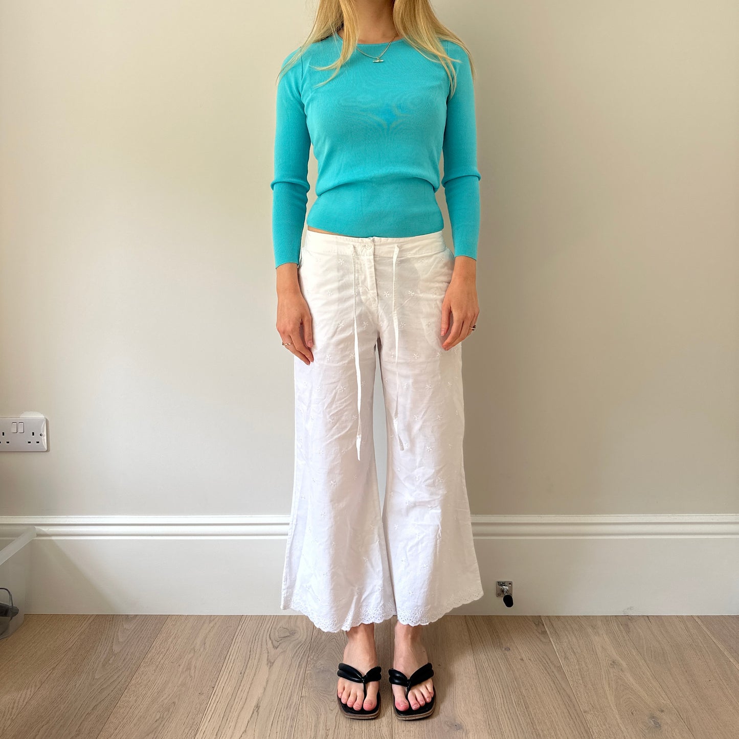Vintage white embroidered trousers
