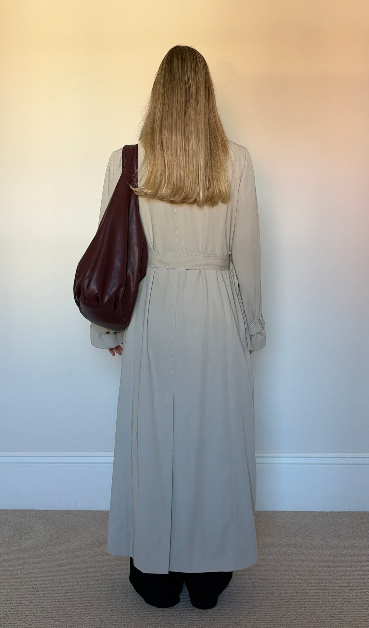 Vintage full length trench coat with fur collar