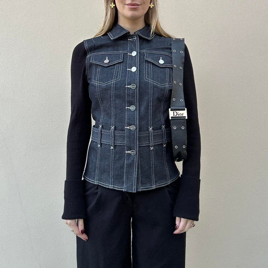 Vintage 00s denim & knit jumper jacket