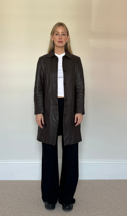 Vintage brown leather trench coat