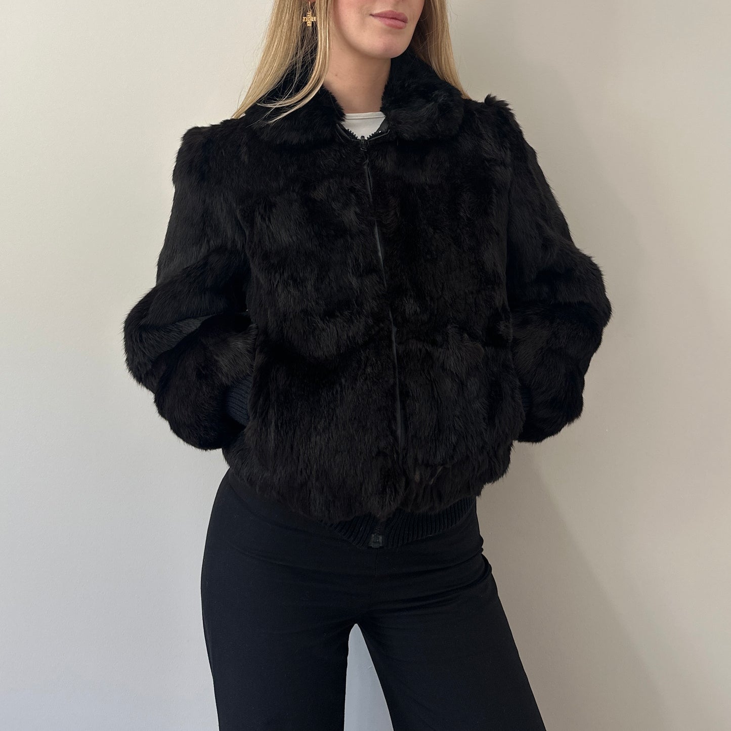Vintage black fur bomber jacket
