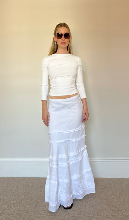 White 100% Linen Maxi Skirt