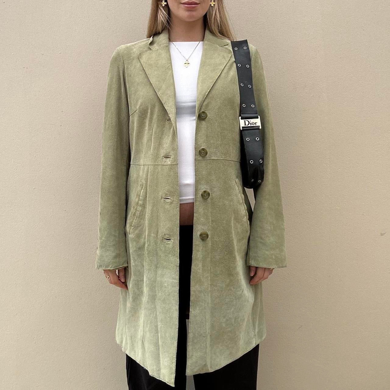 Sage green suede long coat