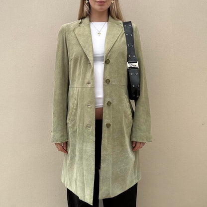 Sage green suede long coat