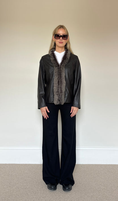 Vintage real leather fur jacket