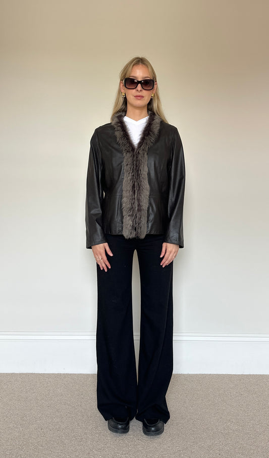 Vintage real leather fur jacket