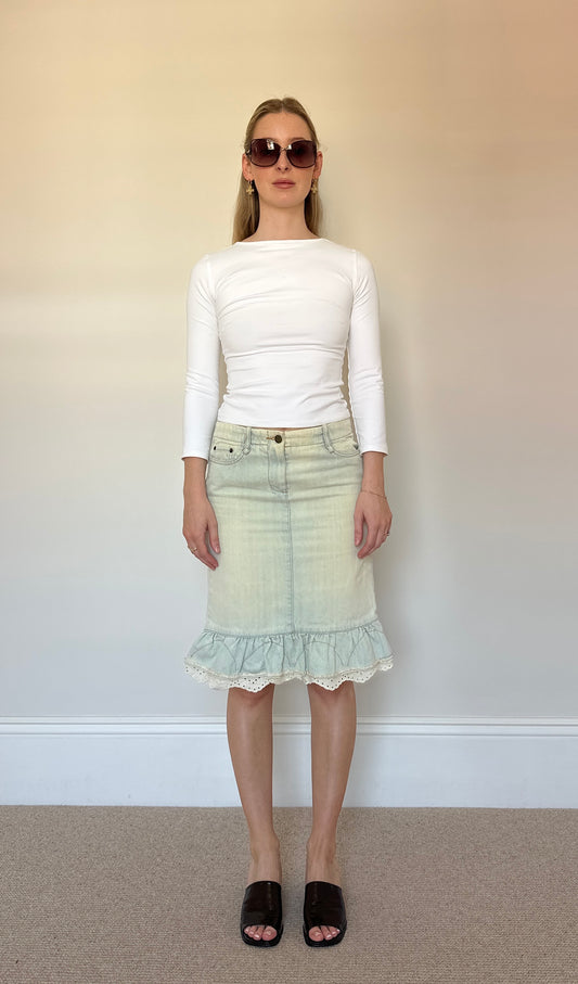 vintage denim midi skirt