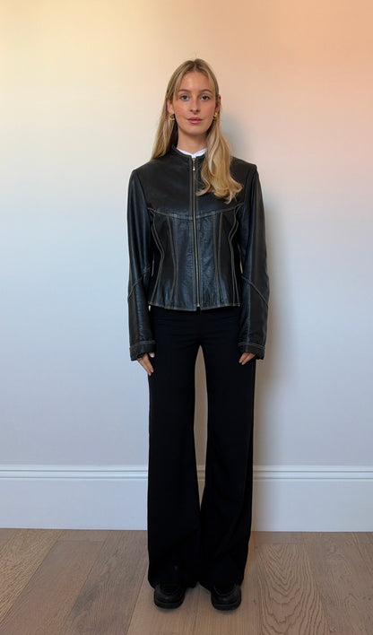 Vintage leather contrast stich jacket