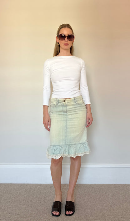 vintage denim midi skirt