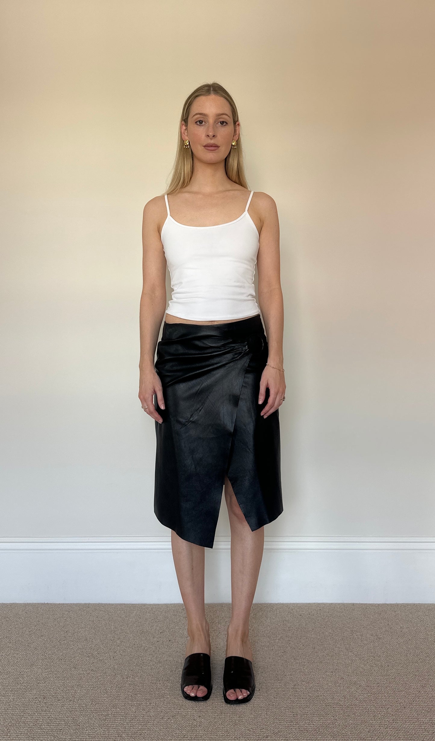 Vintage O-ring real leather skirt