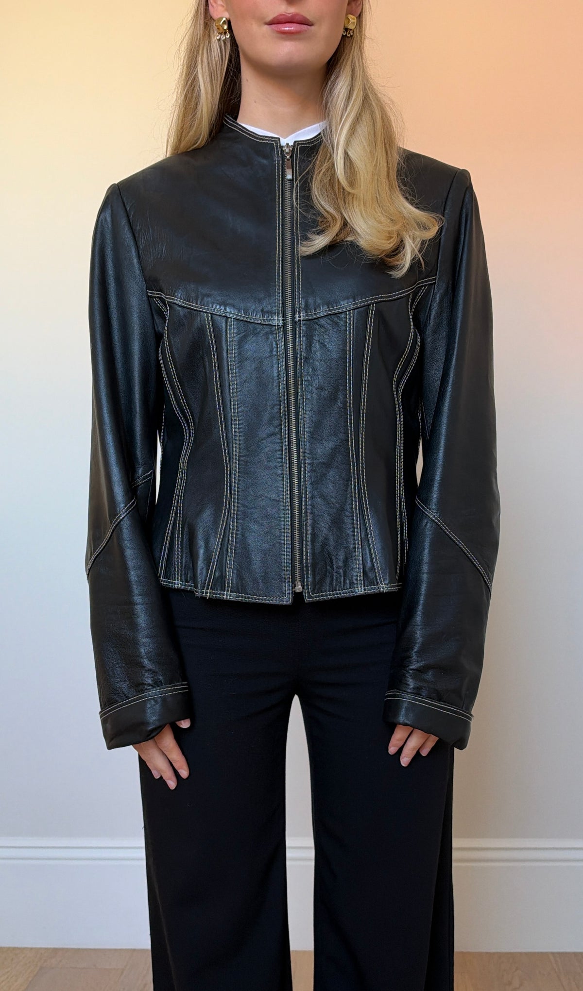 Vintage leather contrast stich jacket