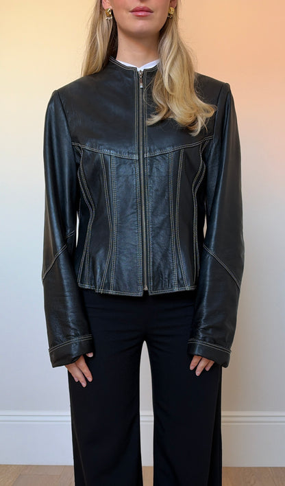 Vintage leather contrast stich jacket
