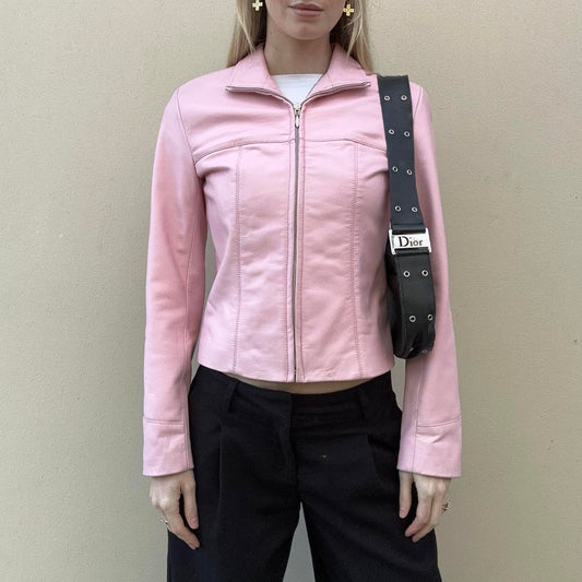 Vintage 00s baby pink leather jacket