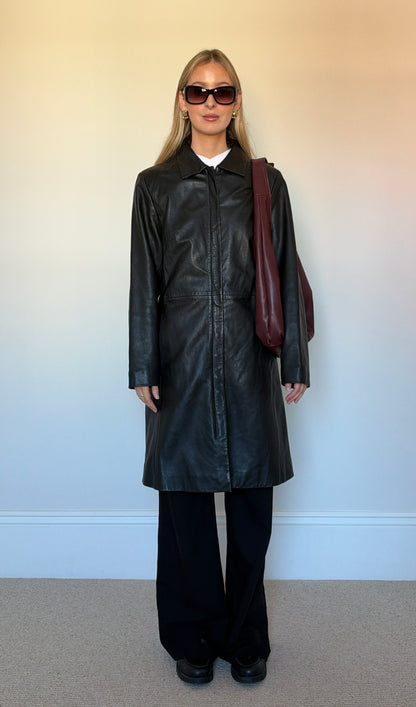 Vintage black leather trench coat
