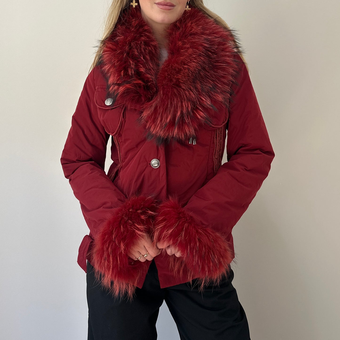Vintage burgundy fur puffer coat