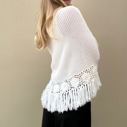 Cream knitted Tassle poncho
