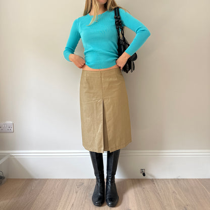 Vintage gold denim midi skirt
