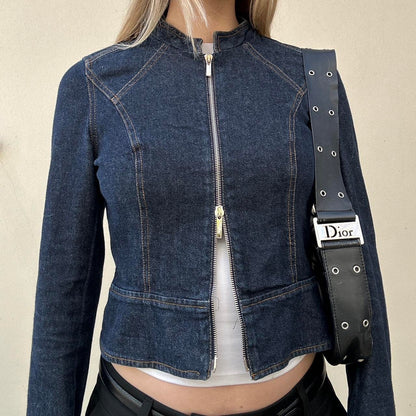 Vintage 00s denim double zip jacket