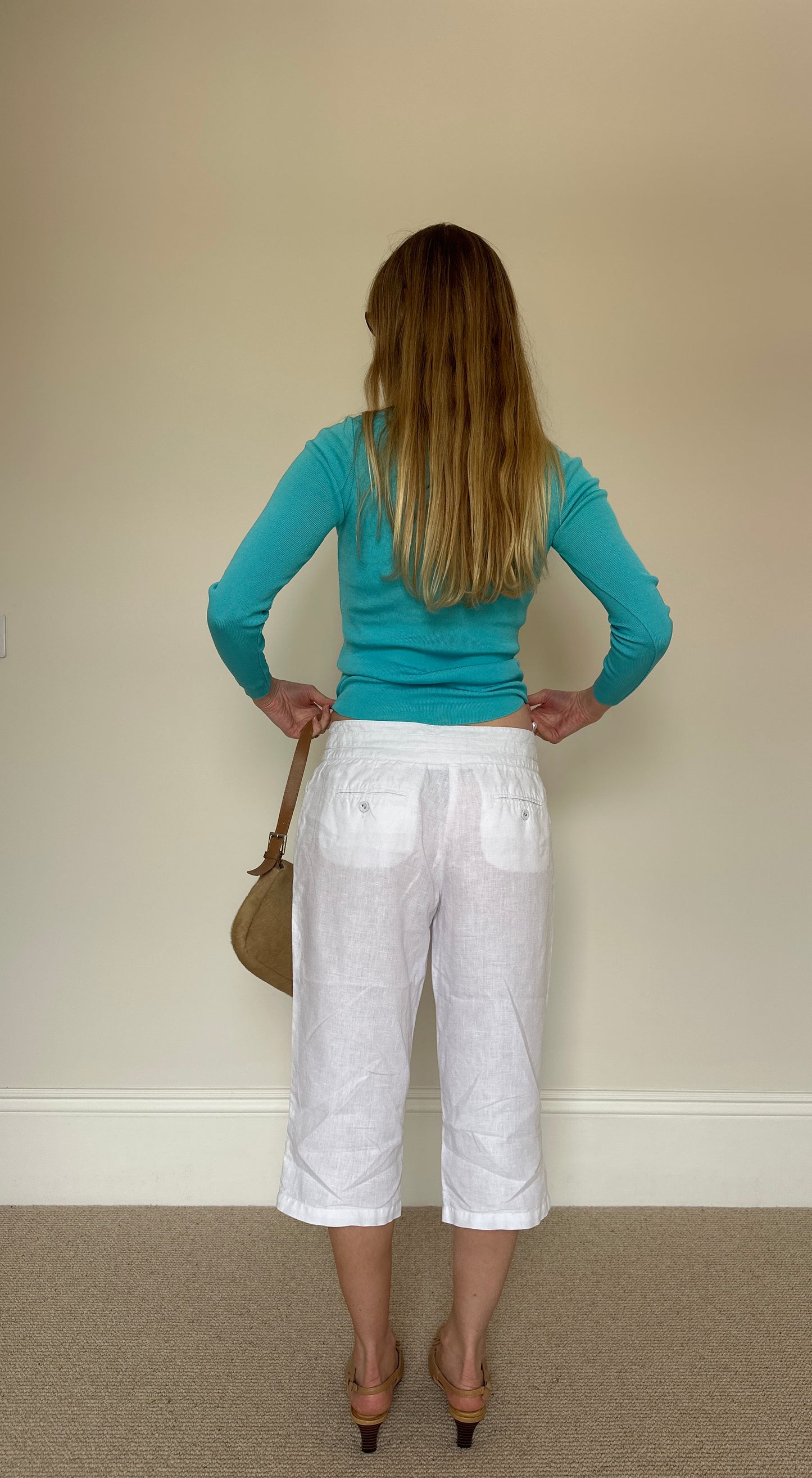 Vintage White linen Capri trousers