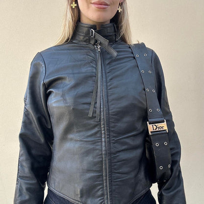 Vintage 00s leather rutched jacket - faulty