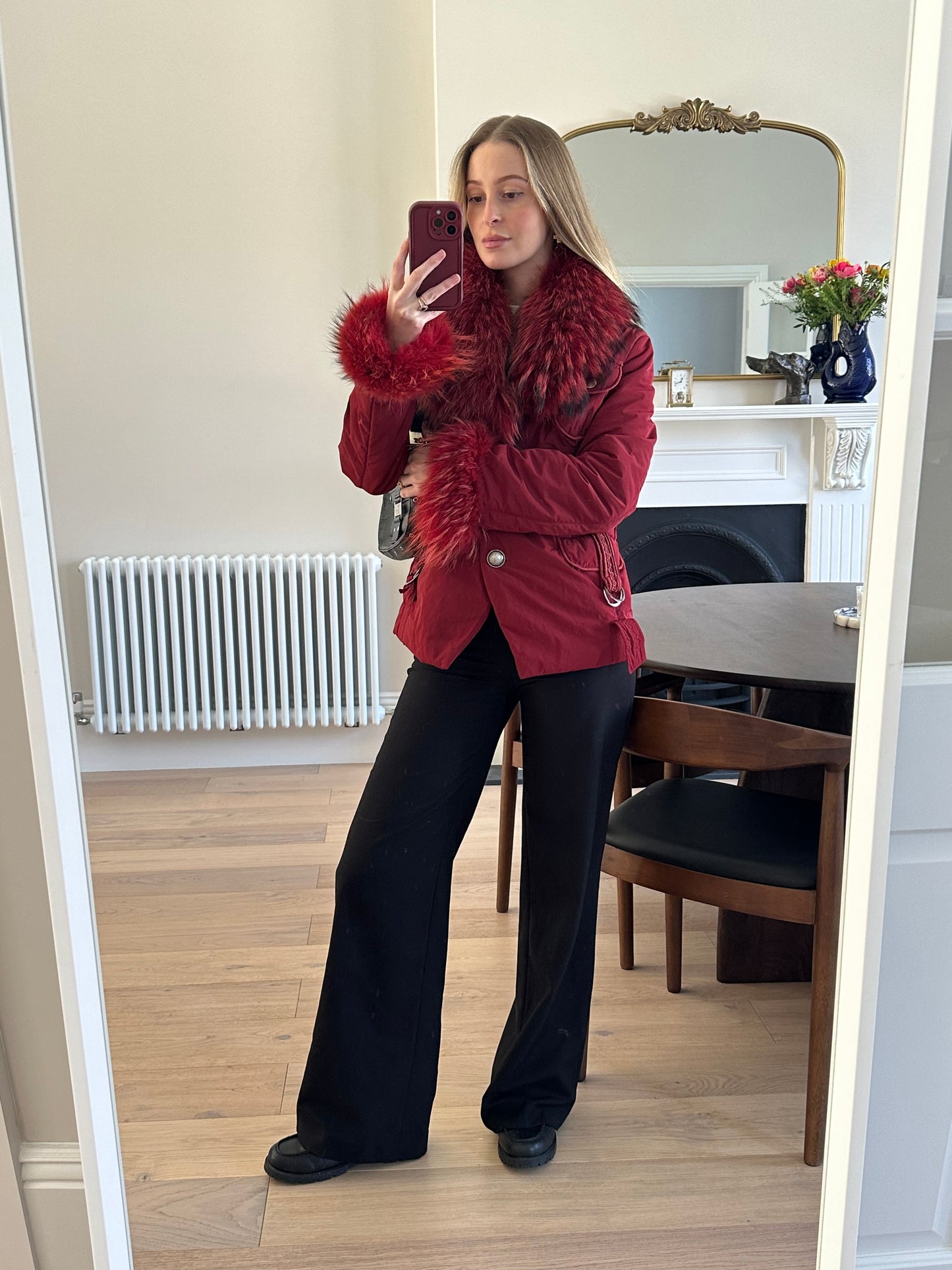 Vintage burgundy fur puffer coat