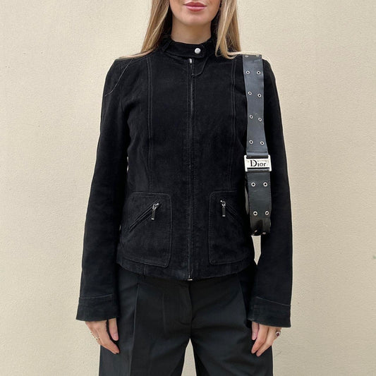 Vintage 00s black suede biker jacket
